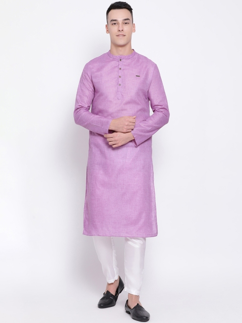 

DEVOILER Men Purple Solid Straight Kurta
