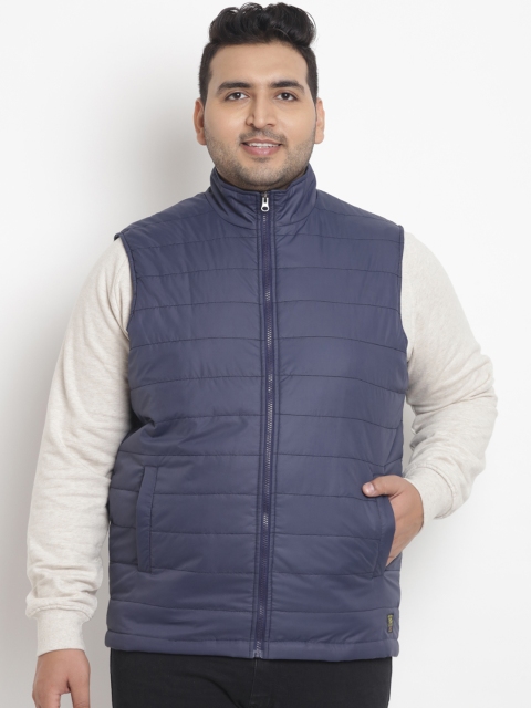 

John Pride Plus Size Men Navy Blue Solid Puffer Jacket