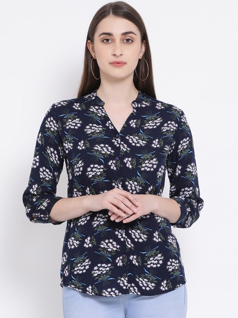 

Crimsoune Club Women Navy Blue & White Slim Fit Printed Casual Shirt