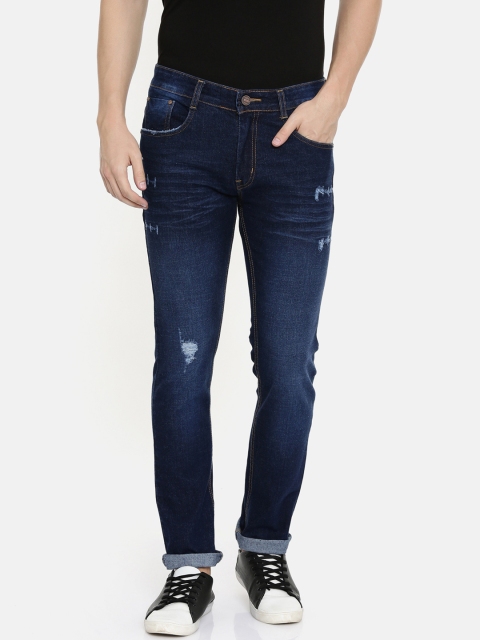

CINOCCI Men Blue Slim Fit Mid-Rise Low Distress Jeans