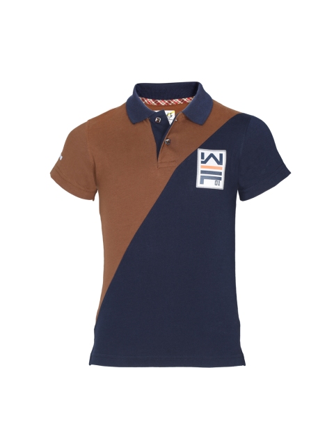 

HELLCAT Boys Navy Blue Colourblocked Polo Collar T-shirt