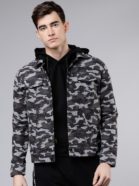 

Ecko Unltd Men Grey & Black Camouflage Printed Denim Jacket
