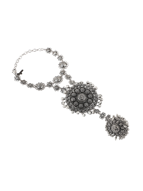 

Zariin Women White Gold-Plated & Black Enamelled Adjustable Haath Phool
