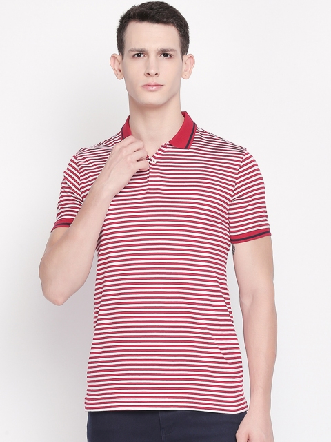 

BYFORD by Pantaloons Men Red & White Striped Polo Collar T-shirt