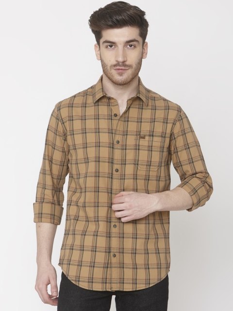 

Mufti Men Khaki & Black Checked Slim Fit Casual Shirt