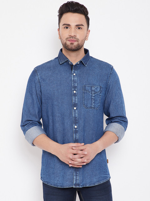 

Canary London Men Blue Smart Slim Fit Solid Casual Denim Shirt