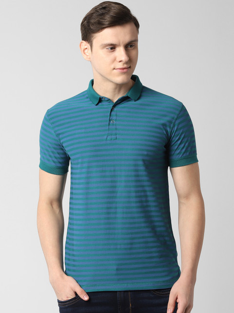 

Peter England Casuals Men Blue Striped Polo Collar T-shirt