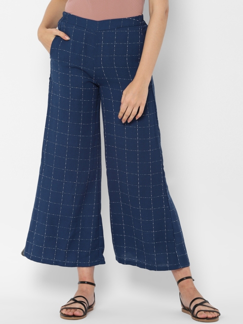 

People Women Navy Blue Checked Wide Leg Palazzos