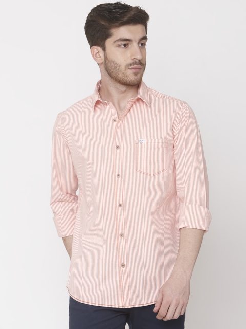 

Mufti Men White & Peach-Coloured Slim Fit Striped Casual Shirt