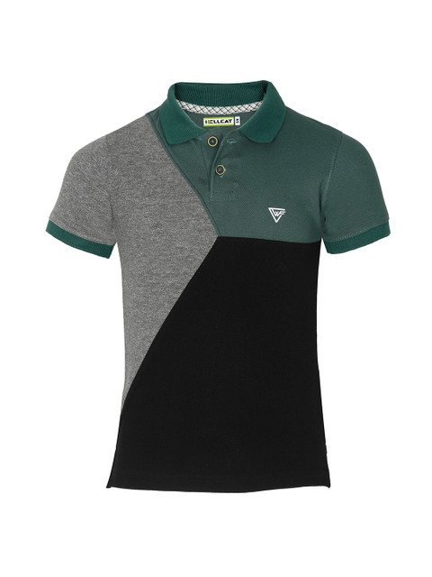 

HELLCAT Boys Black Colourblocked Polo Collar T-shirt