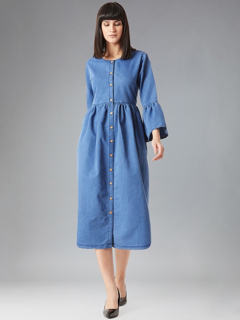 

DOLCE CRUDO Women Blue Denim Fit and Flare Denim Dress