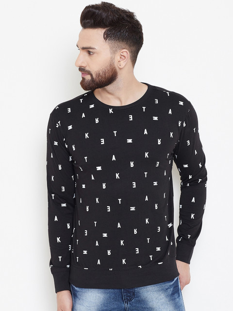 

GRITSTONES Men Black & White Printed Round Neck T-shirt