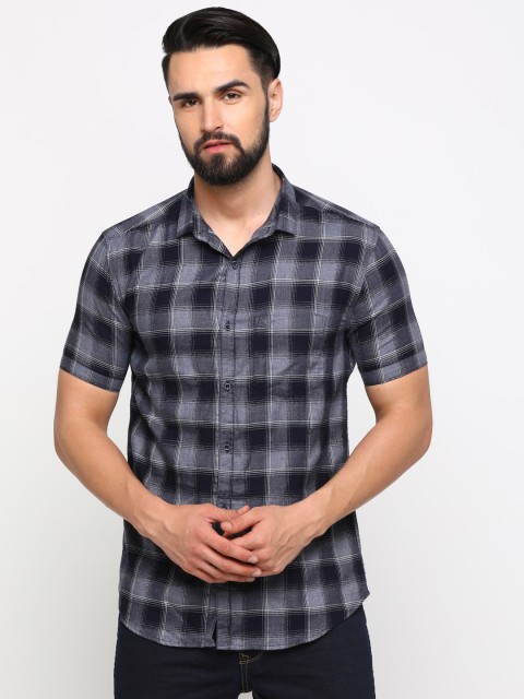 

SHOWOFF Men Navy Blue & Grey Slim Fit Checked Casual Shirt