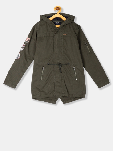 

Cherokee Boys Olive Green Solid Parka Jacket