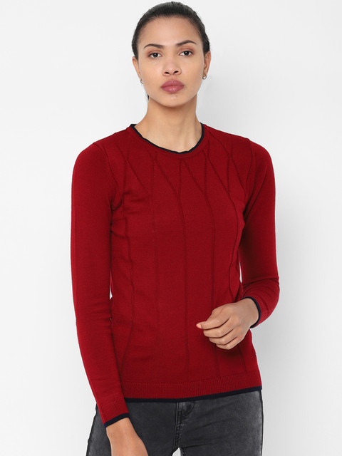 

Allen Solly Woman Maroon Solid Pullover Woollen Sweater