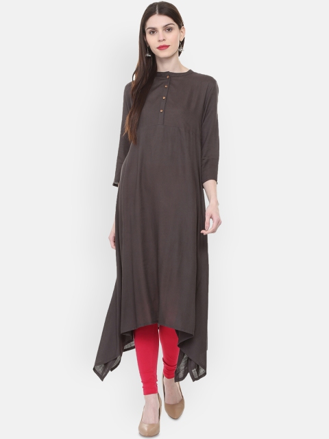 

People Women Taupe Solid A-Line Kurta