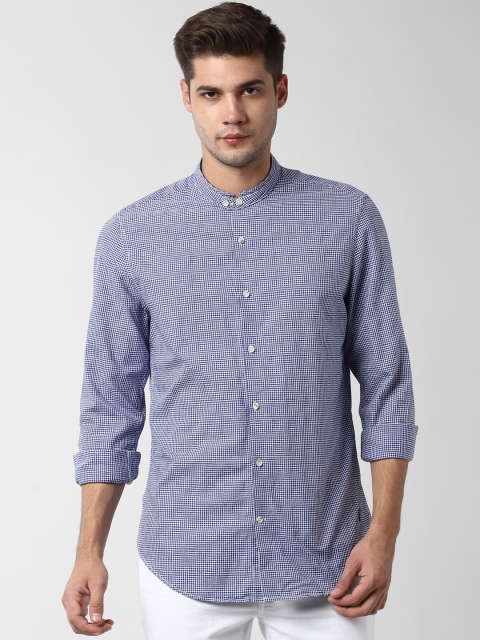 

Peter England Casuals Men Blue & White Slim Fit Checked Casual Shirt