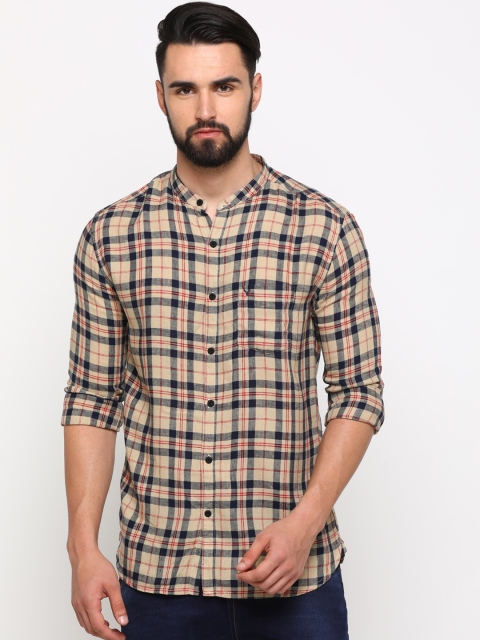 

SHOWOFF Men Beige & Black Slim Fit Checked Casual Shirt