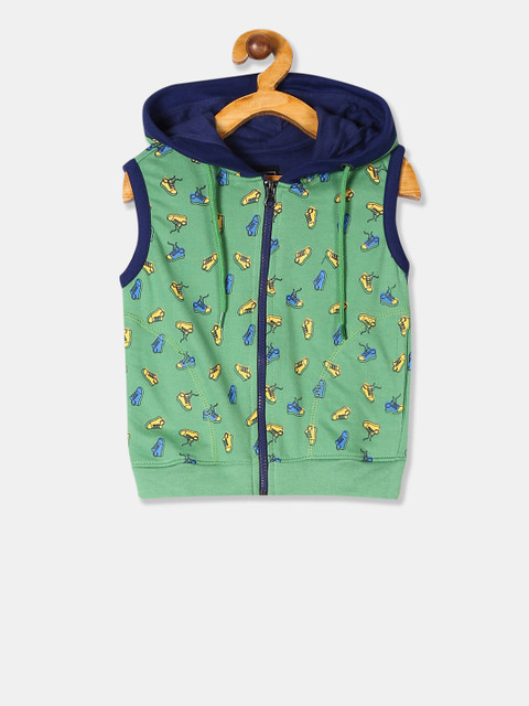 

Cherokee Boys Green & Navy Blue Printed Hooded Sweatshirt