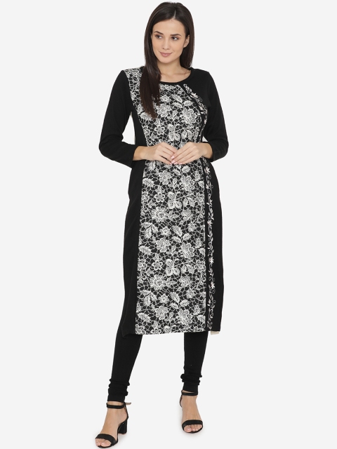 

Laabha Women Black & Off-White Printed Straight Winter Kurta