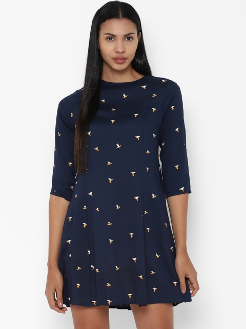 

Allen Solly Woman Navy Blue Printed Fit and Flare Dress