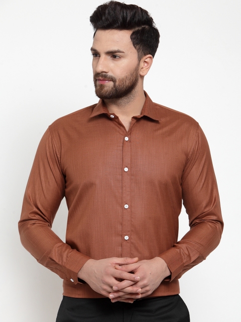 

JAINISH Men Brown Classic Slim Fit Self Design Formal Shirt