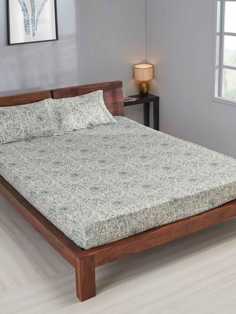 

Chumbak Green & White Floral Printed Superfine Double Bedding Set