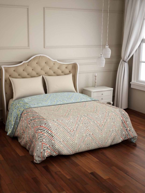 

SPACES Beige & Blue Abstract AC Room 150 GSM Double Bed Quilt