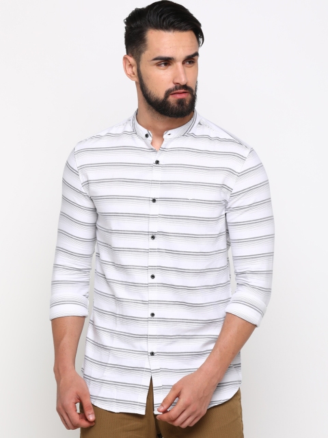 

SHOWOFF Men White & Grey Slim Fit Striped Casual Shirt