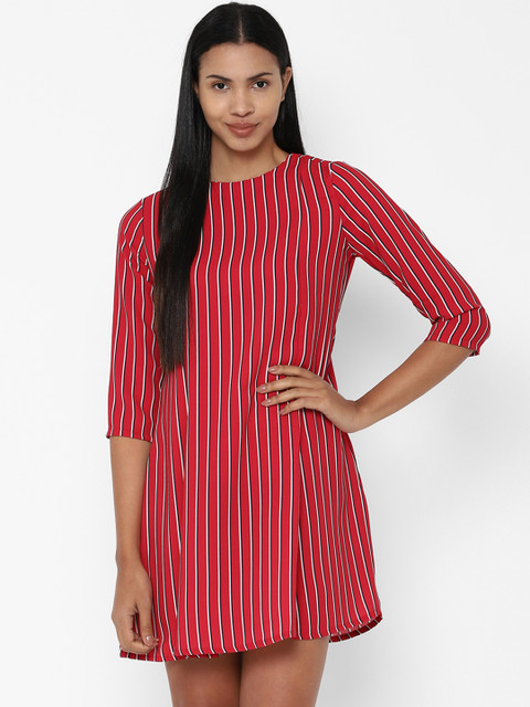 

Allen Solly Woman Red Striped Fit and Flare Dress