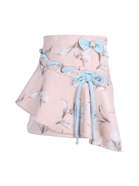 

CUTECUMBER Girls Pink & Turquoise Blue Floral Printed Asymmetric A-Line Knee-Length Skirt