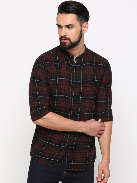 

SHOWOFF Men Brown & Black Slim Fit Checked Casual Shirt