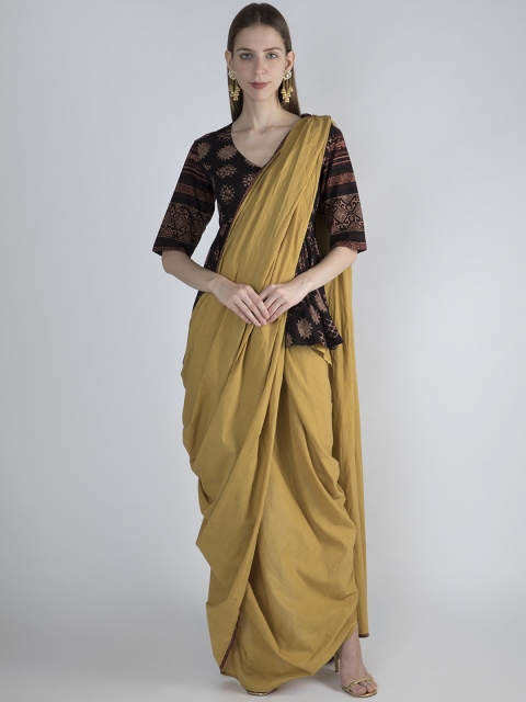 

Pernia Pop-Up by Sougat Paul Shop Yellow Solid Pure Cotton Saree