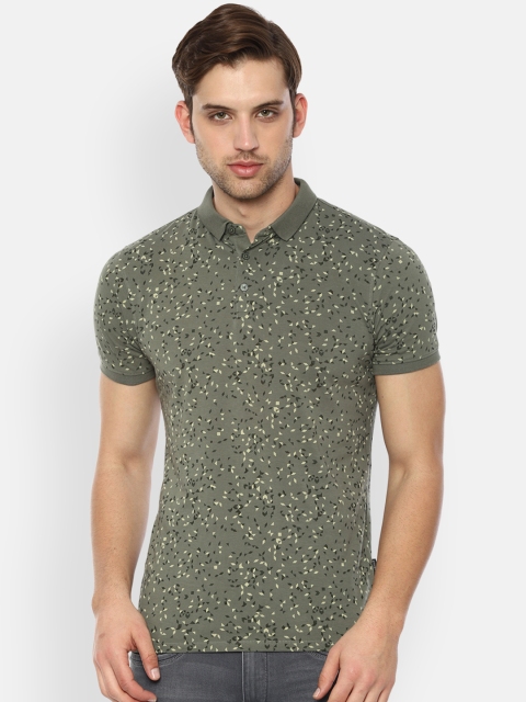 

V Dot Men Olive Green Slim Fit Printed Polo Collar T-shirt