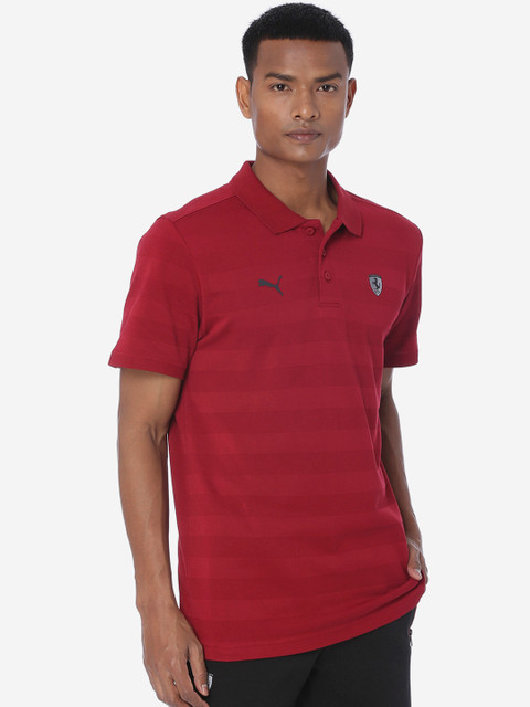 

PUMA Motorsport Men Maroon Striped Polo Collar T-shirt