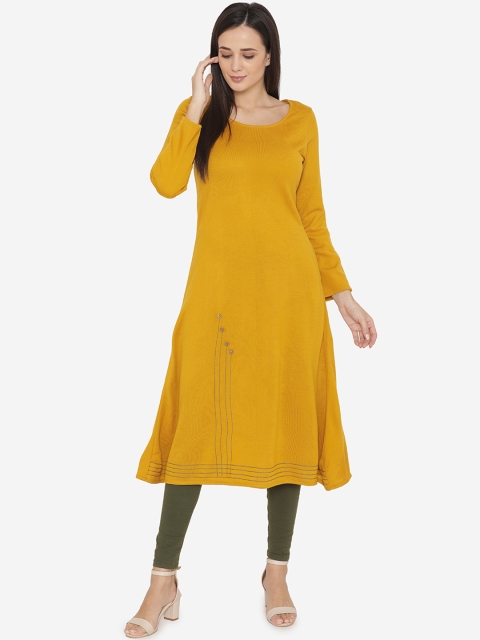 

Laabha Women Mustard Yellow Solid A-Line Winter Kurta