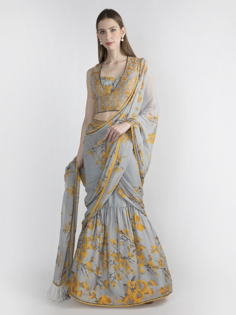 

Pernia Pop-Up Shop by Adah Grey Printed Satin Saree