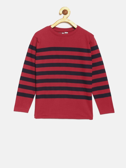 

DILLINGER Boys Red Black Striped Round Neck Pure Cotton T-shirt