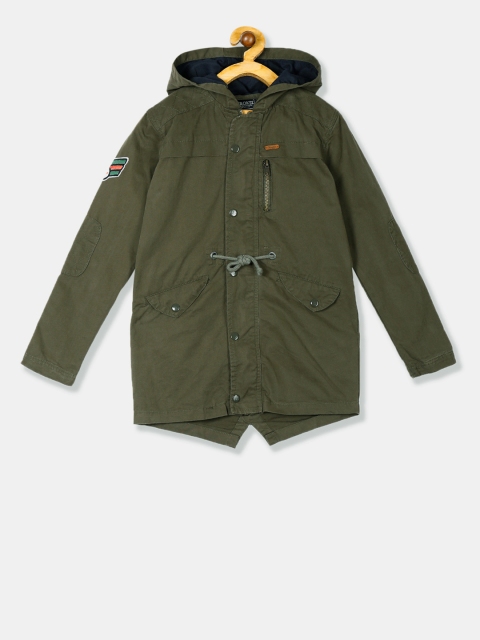 

Cherokee Boys Olive Green Solid Parka Jacket