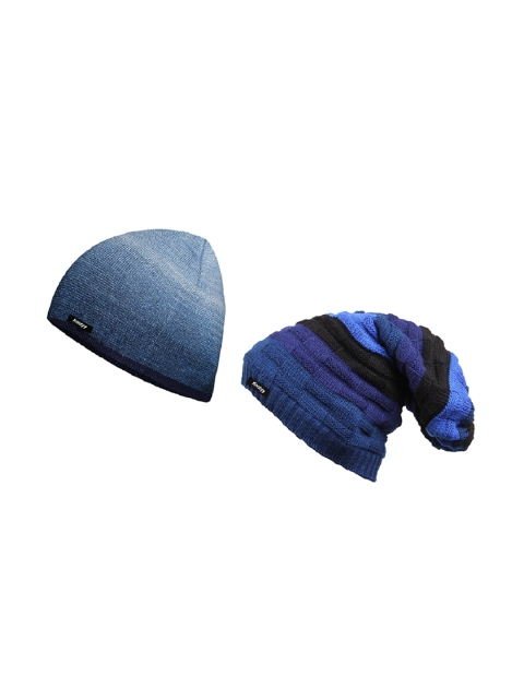 

Knotyy Men Pack of 2 Blue Solid Beanies