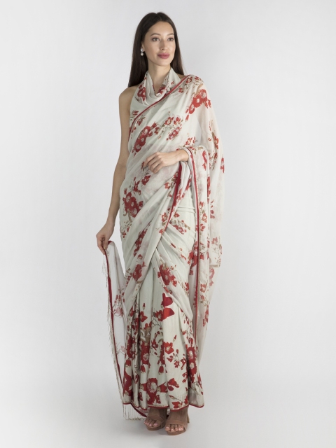 

Pernia Pop-Up Shop by Adah Green Printed Satin Saree