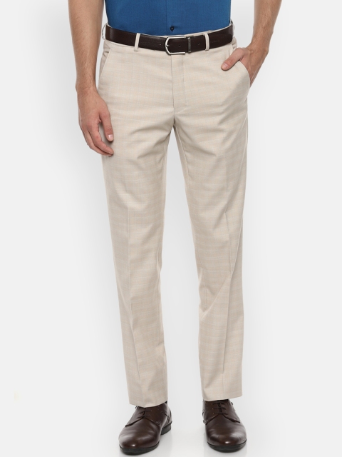 

Van Heusen Men Cream-Coloured Slim Fit Self Design Formal Trousers
