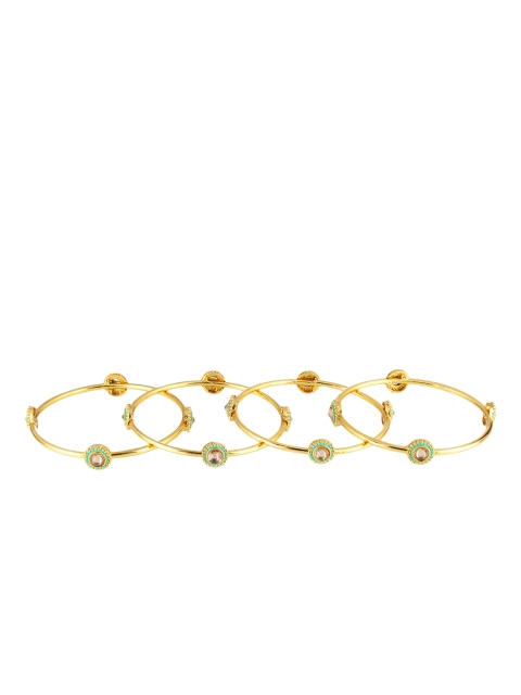 

Adwitiya Set of 4 Green Enamelled Stone-Studded Handcrafted Gold-Plated Bangles