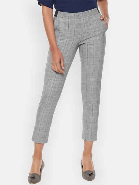 

Van Heusen Women Grey Regular Fit Checked Cigarette Trousers