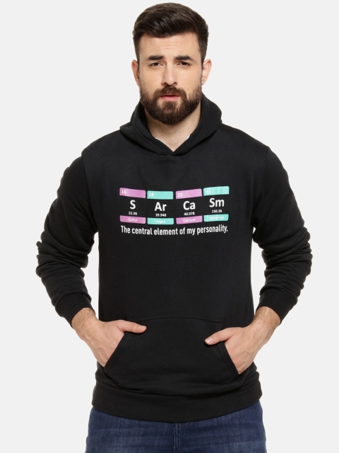 

Campus Sutra Men Black Printed Hooded Sweatshirt