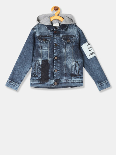

Cherokee Boys Blue Solid Denim Jacket