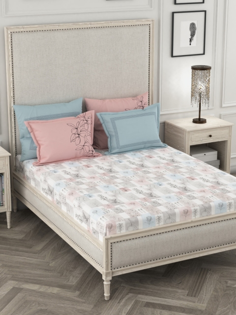 

Trident Multicoloured Floral 300 TC Cotton 1 King Bedsheet with 4 Pillow Covers, Multi
