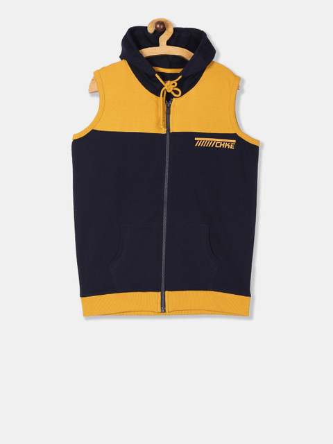 

Cherokee Boys Navy Blue & Yellow Colourblocked Hooded Sweatshirt