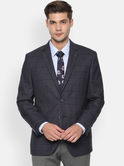 

Van Heusen Men Navy Blue Checked Single-Breasted Slim-Fit Blazer