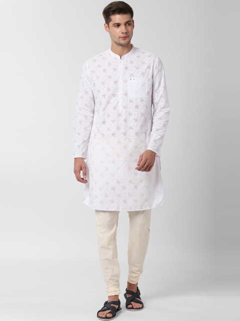 

Peter England Men White Printed Straight Kurta